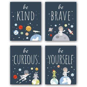 Unframed Outer Space Room Decor, Inspirational Space Art Print,Set of 4（8" x10")